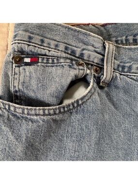 Vintage Y2K Tommy Hilfiger Light Blue Wide Leg Jeans with Red/White/Blue Logo